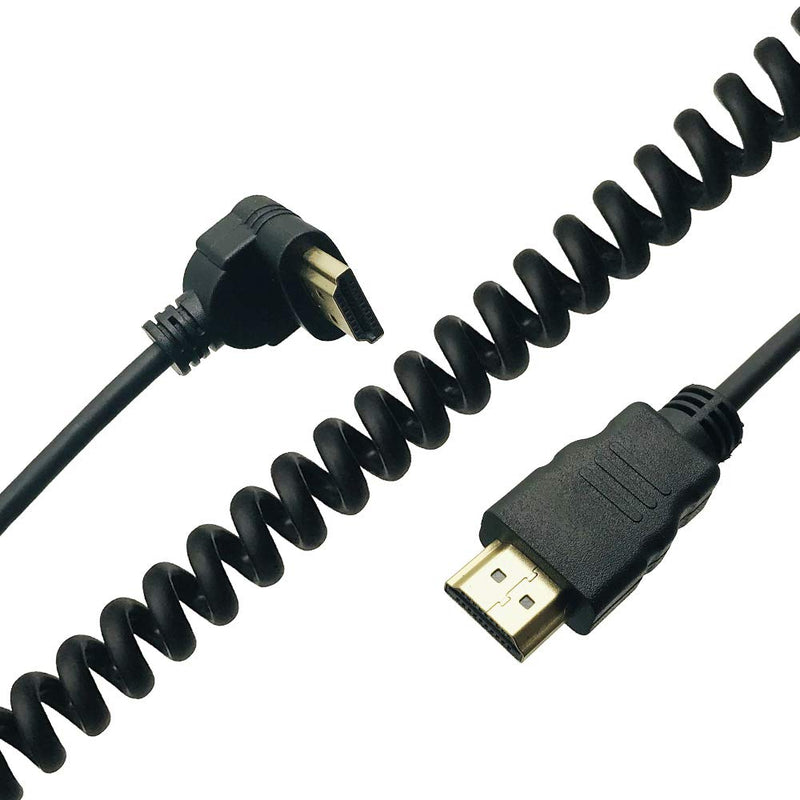 [AUSTRALIA] - Seadream 4k HDMI to HDMI Cable,Coiled Up Angled HDMI Male to HDMI Male Converter Adapter Cable, Support 3D,4k,1080P Resolution Stretched Length 12'' -75'' (Black Up Angle) Black Up Angled 