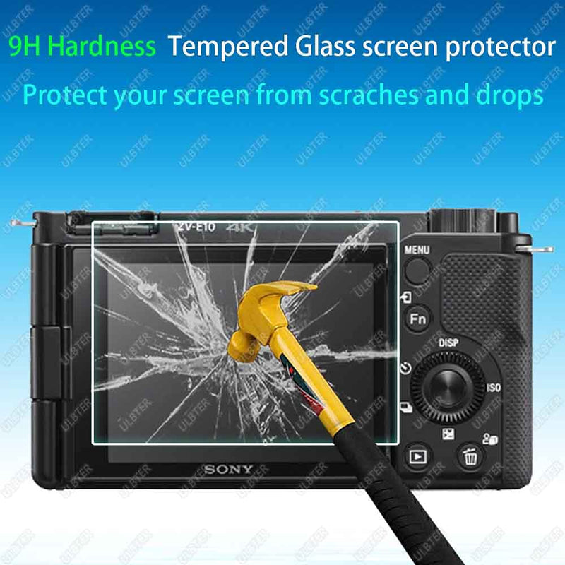 Screen Protector for Sony Alpha ZV-E10 ZVE10 Camera & Hot Shoe Cover,ULBTER 0.3mm 9H Hardness Tempered Glass Cover Anti-Scrach Anti-Fingerprint Anti-Bubble [3+2 Pack]