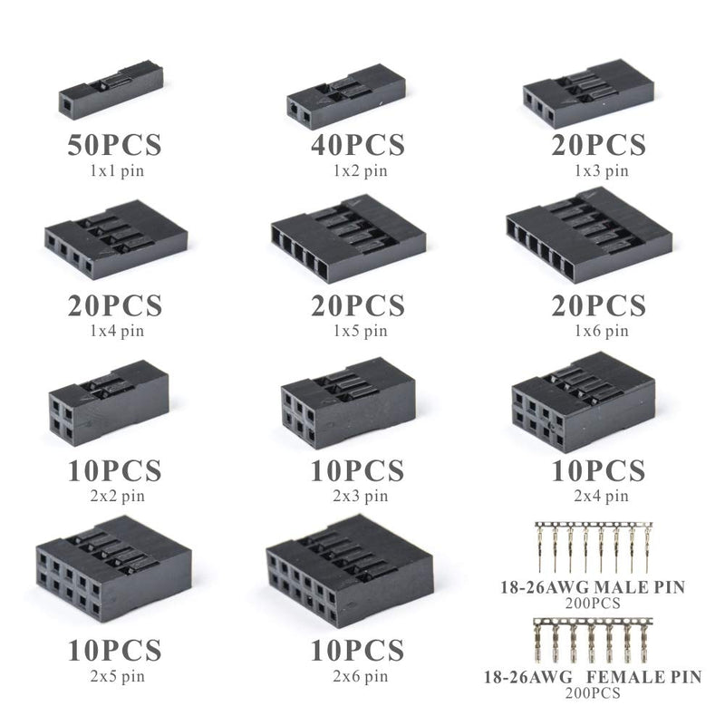 IWISS Dupont Connector Kit 2.54mm Pitch Single Row Male Headers, Dupont Crimp Pins for 3D Printer and FPV Jumper Wire, Ribbon Cable