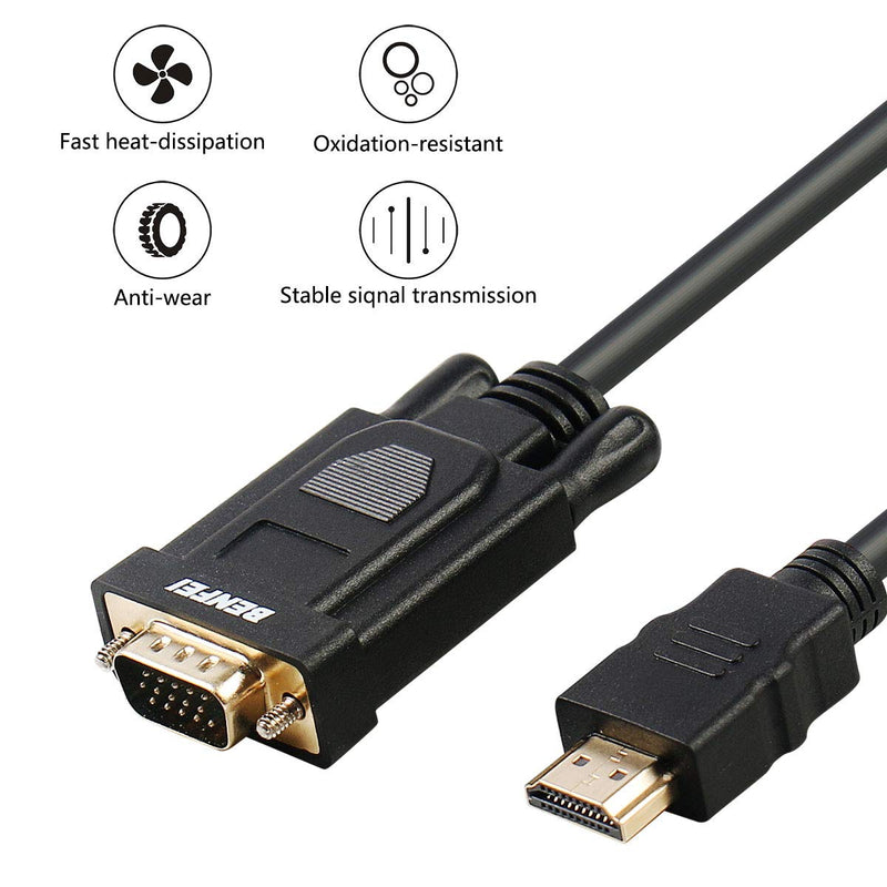 HDMI to VGA, Benfei Gold-Plated HDMI to VGA 15 Feet Cable (Male to Male) Compatible for Computer, Desktop, Laptop, PC, Monitor, Projector, HDTV, Raspberry Pi, Roku, Xbox and More 1 PACK