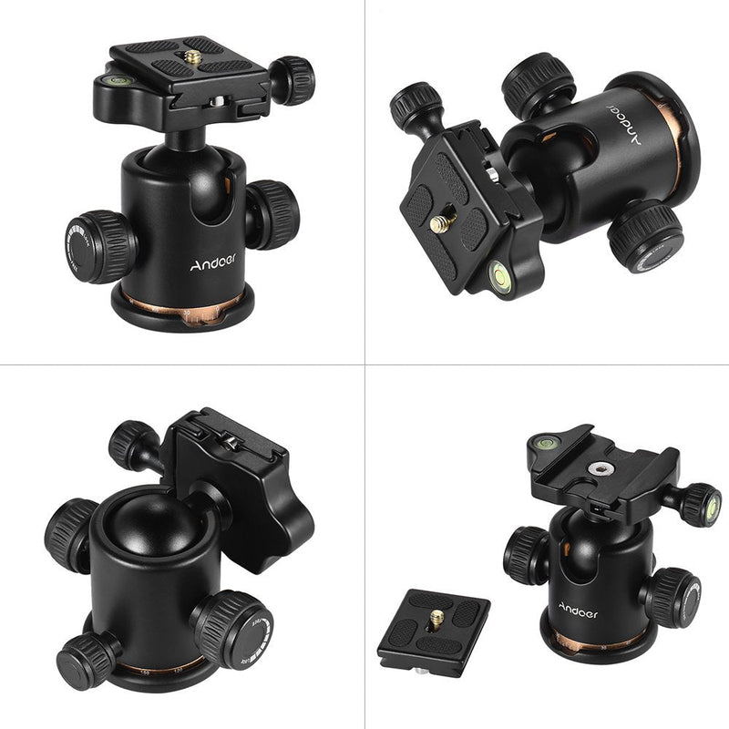Andoer Tripod Ball Head, 360 Degree Rotating Panoramic Ball Head with Quick Release Plate 1/4 to 3/8 Screw Adapter Max 8kg/17.64lbs for Tripod Monopod Slider DSLR Camera Tripod head Gold