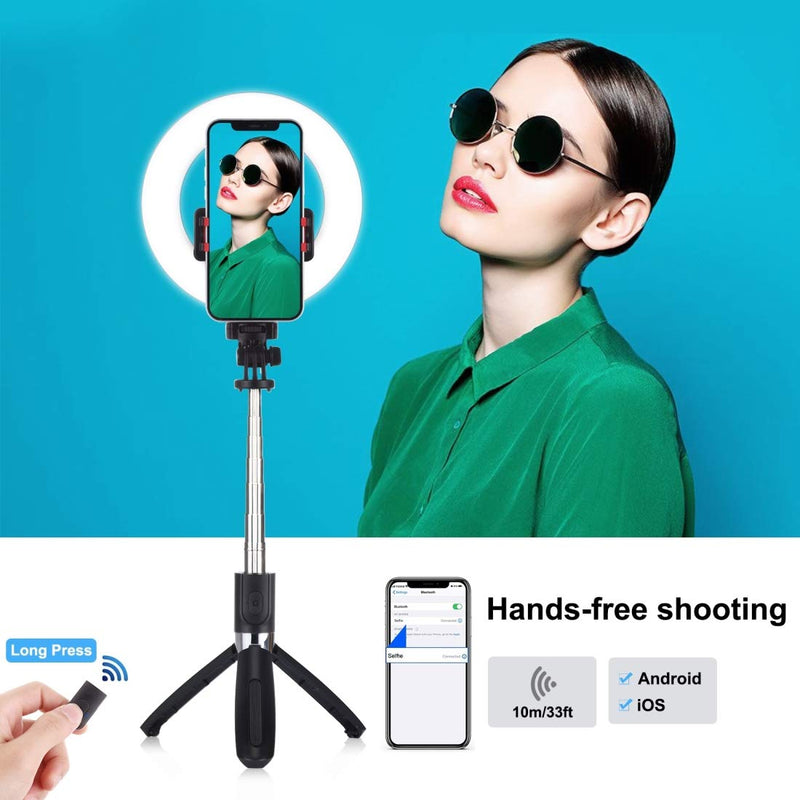 PULUZ Ring Light with Tripod Stand & Phone Holder & Bluetooth Remote, 5 inch Dimmable Selfie Ring Light for Live Streaming & Makeup, YouTube Video, Compatible with iOS/Android