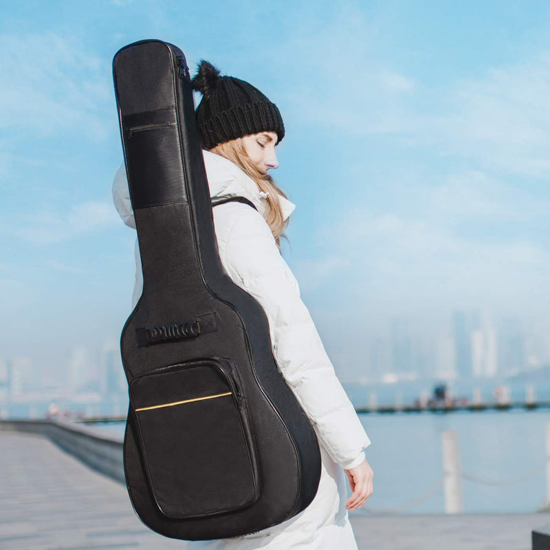 CAHAYA 41 Inch Acoustic Guitar Bag 0.35 Inch Thick Padding Waterproof Dual Adjustable Shoulder Strap Guitar Case Gig Bag with Back Hanger Loop, Black