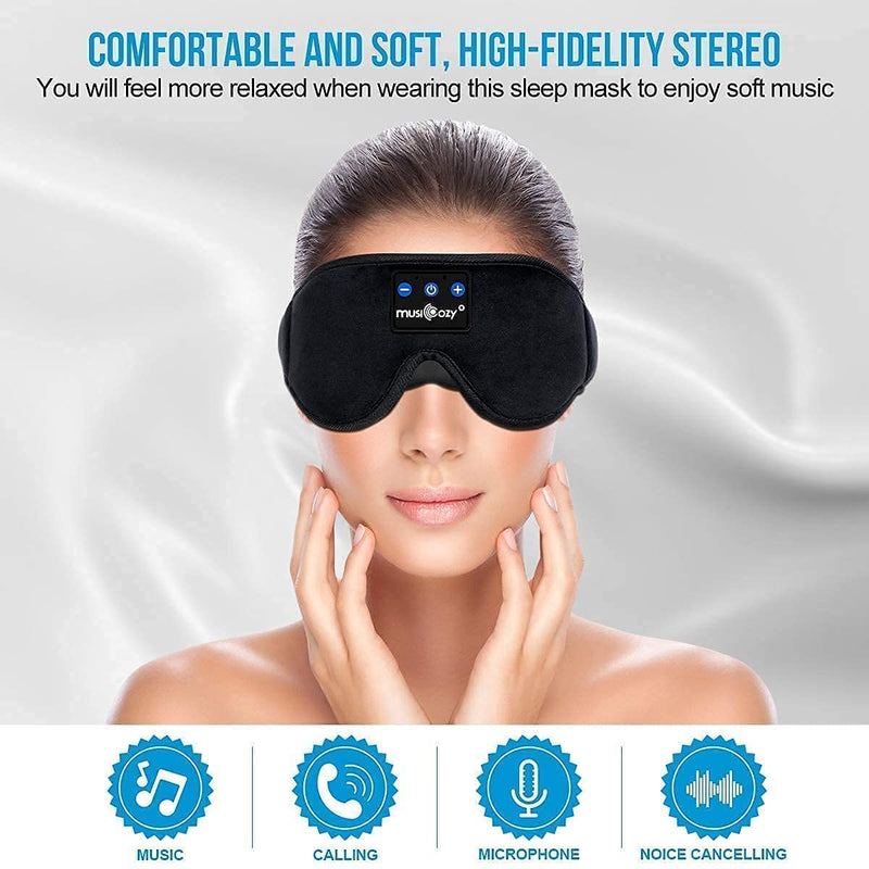 MUSICOZY Sleep Headphones Bluetooth Wireless Sports Headband, Sleeping Eye Mask Earbud for Side Sleepers Air Travel Meditation, Black Mask & Gray Headband, Pack of 2
