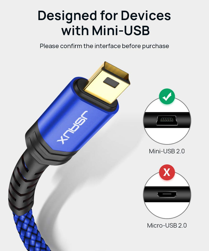 Mini USB Cable[2-Pack 6.6ft+6.6ft] JSAUX USB 2.0 A to Mini B Cable Charging Cord Compatible with Ti-84 Plus CE Graphing Calculators, PS3 Controller, GoPro, Digital Camera, GPS Receiver, Dash Cam Blue