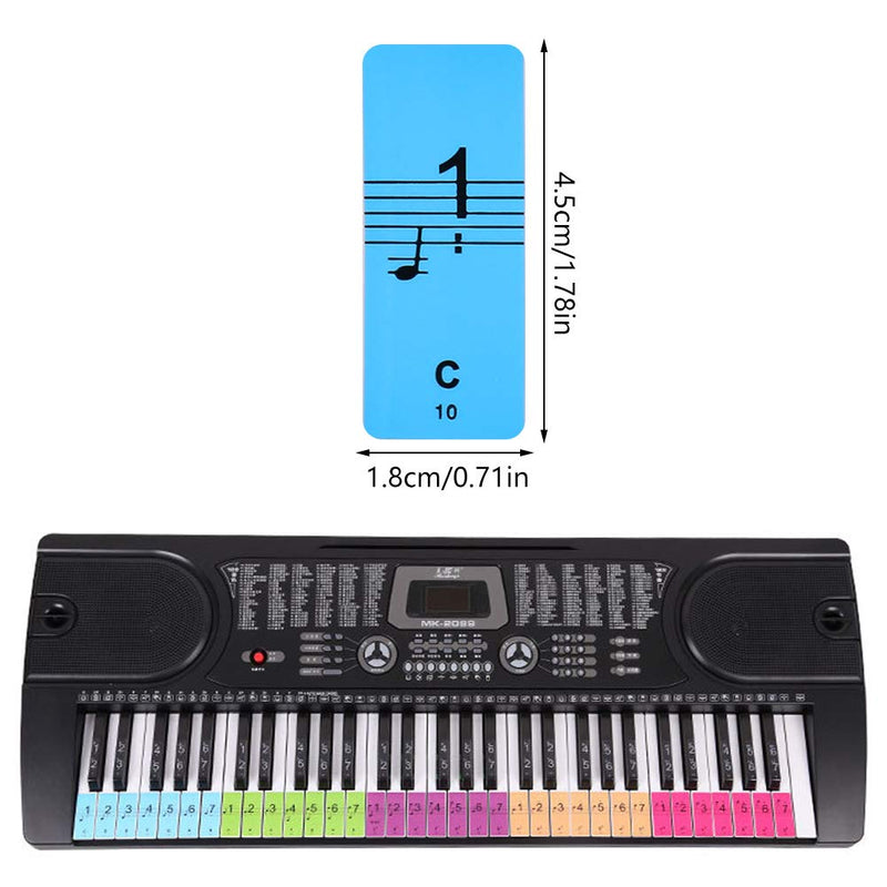 JOELELI Piano Keyboard Stickers for 88/61/54/49/37 Key, 18 Pcs Colorful Large Bold Letter Piano Stickers with Transparent Black Keys Stickers for Kids Learning