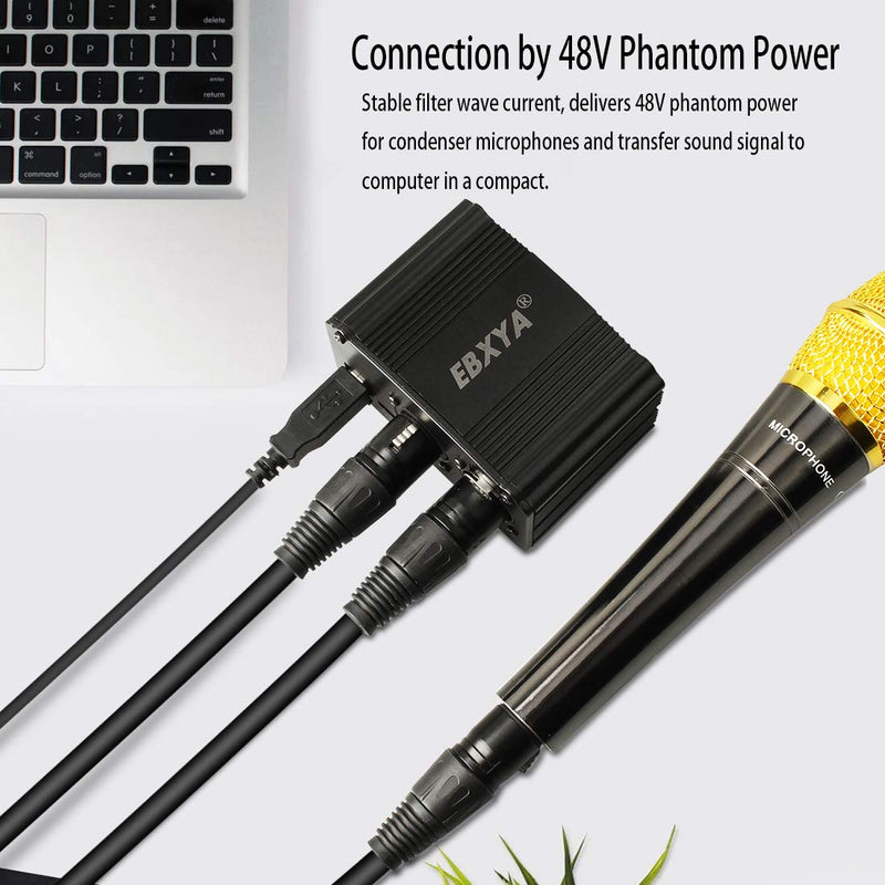 [AUSTRALIA] - EBXYA 48V Phantom Power Supply with XLR Female to 3.5mm Cable for Condenser Microphone Music Recording Equipment 1 channel 48V phantom power 