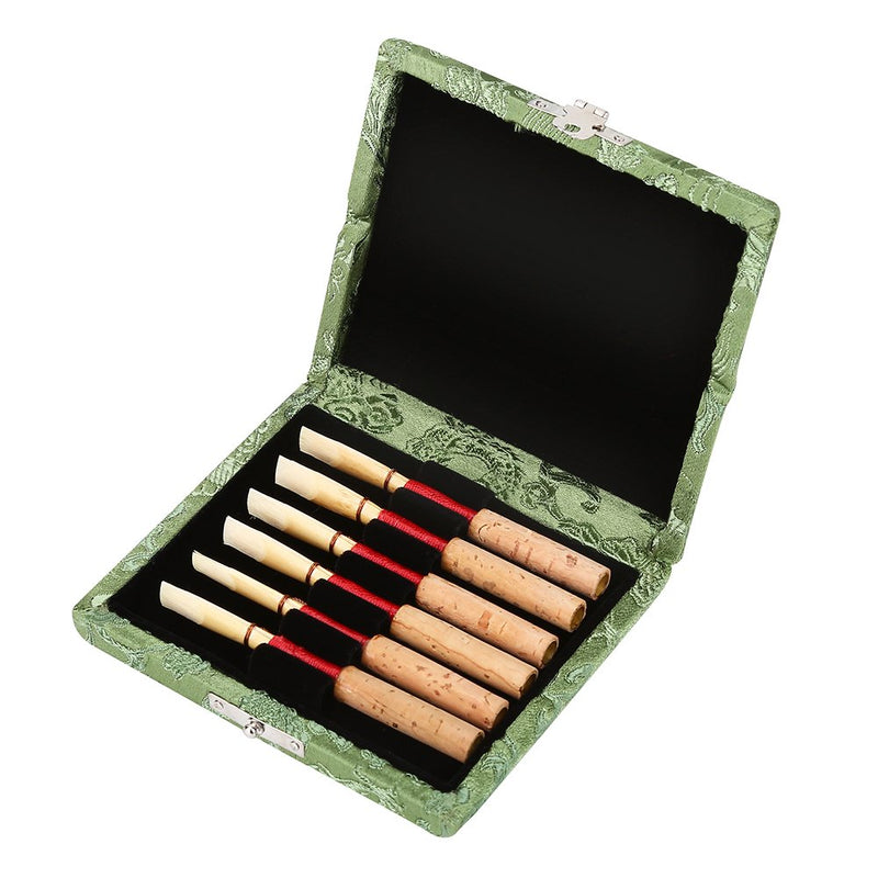 Oboe Reeds Case, Wooden + Silk Cloth Cover Oboe Reeds Holder Storage Case Musical Instrument Box Spare Parts for 6pcs Oboe Reeds(Green) Green