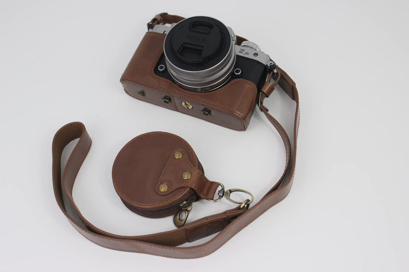 Z fc Zfc Case, BolinUS Handmade PU Leather Fullbody Camera Case Bag Cover for Nikon Z fc Zfc with 28mm Lens Bottom Opening Version + Neck Strap + Mini Storage Bag (Coffee) Coffee