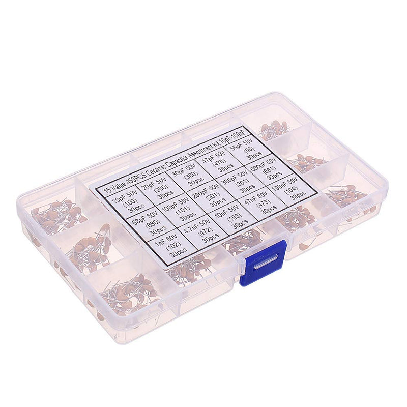 DollaTek 450pcs 15 Value Monolithic Capacitor Set 50v Multi-layer Assortment Box 10pf to 100nf Electronic Components Capacitor Kit