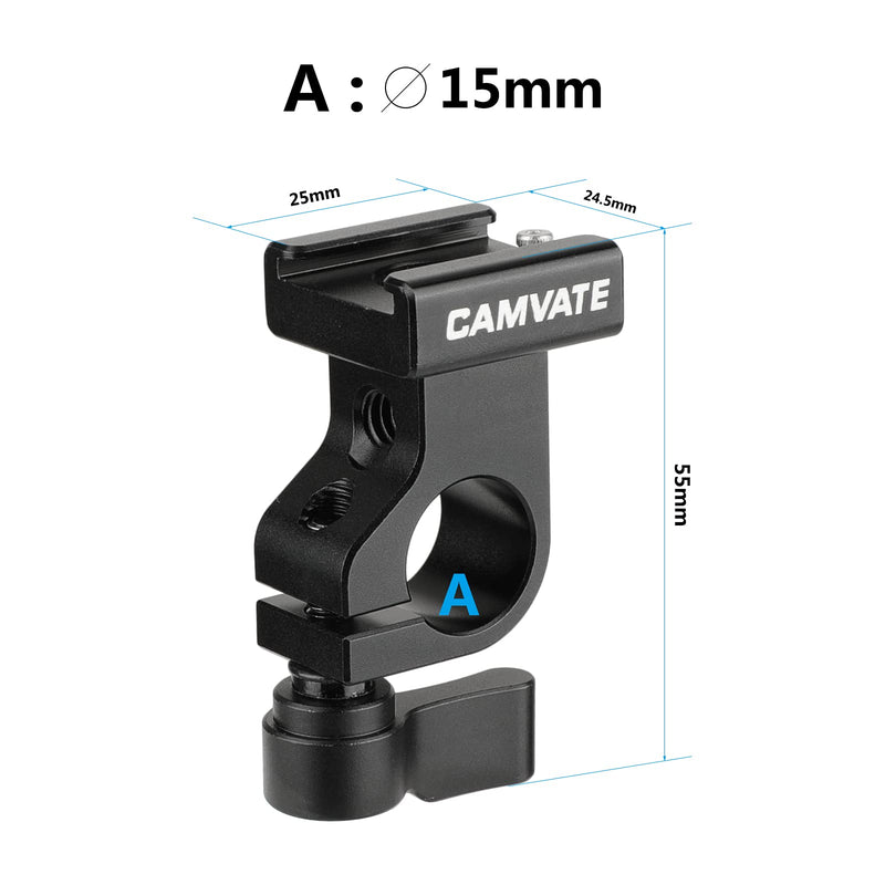CAMVATE 15mm Side Single Rod Clamp with Cold Shoe Mount Adapter for Camera Accessories(Black)