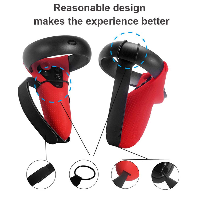 Protective Face Cover & Wrist Strap&Controller Grip Skin&Wrist/Knuckle Strap&Rocker cap for Oculus Quest VR , VR Silicone protection Accessories 7 in 1 Set (Red)