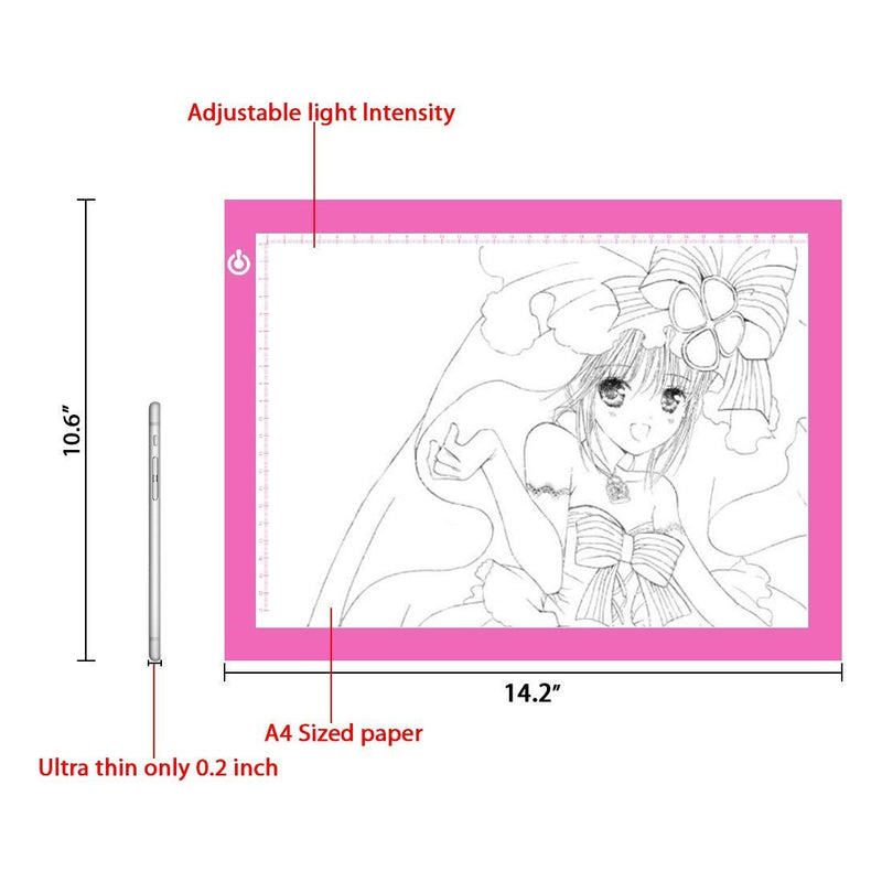 Light Pad Drawing A4 Tracing Light Table NXENTC LED Copy Board Ultra-Thin Display Pad Brightness Adjustable Stencil Artist Art Tracing Tatto Table Pink