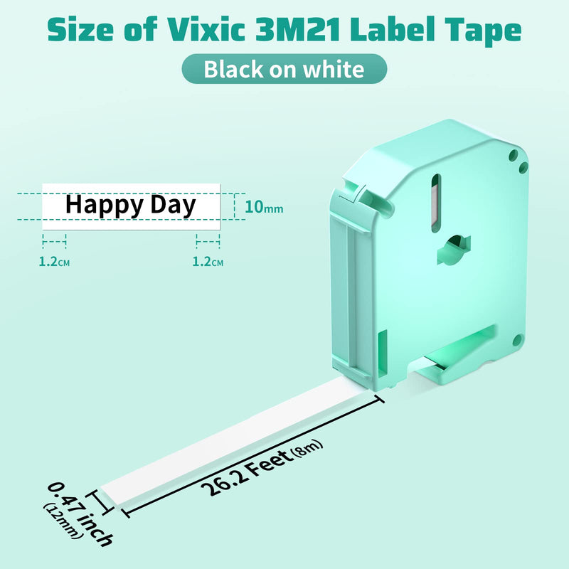 [AUSTRALIA] - Vixic 3M21 Label Tape Replacement for Brother P Touch M Tape M231 MK231, Compatible for Brother Ptouch PT-M95 PT-90 PT-70 PT-65 PT-85 Vixic M960 Label Makers 12mm 0.47 Inch Black on White 2 PK 