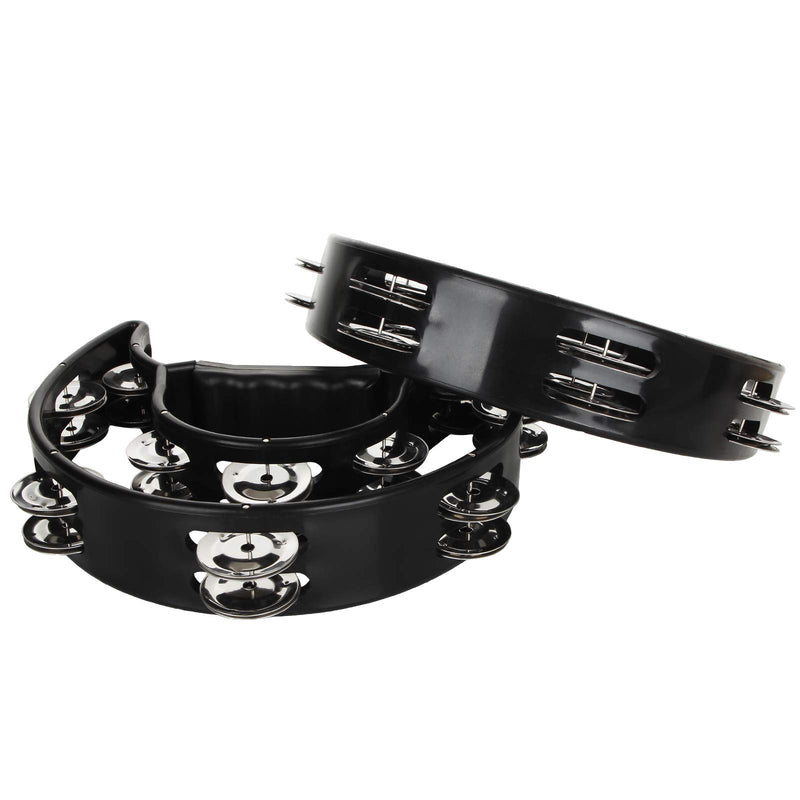 AHUNTTER 2 Pack Half Moon Cutaway Plastic Tambourine with 40 Metal Jingles - Black Double Row Hand Held Tambourine for Musicians, Singers, Music Classes, Bands