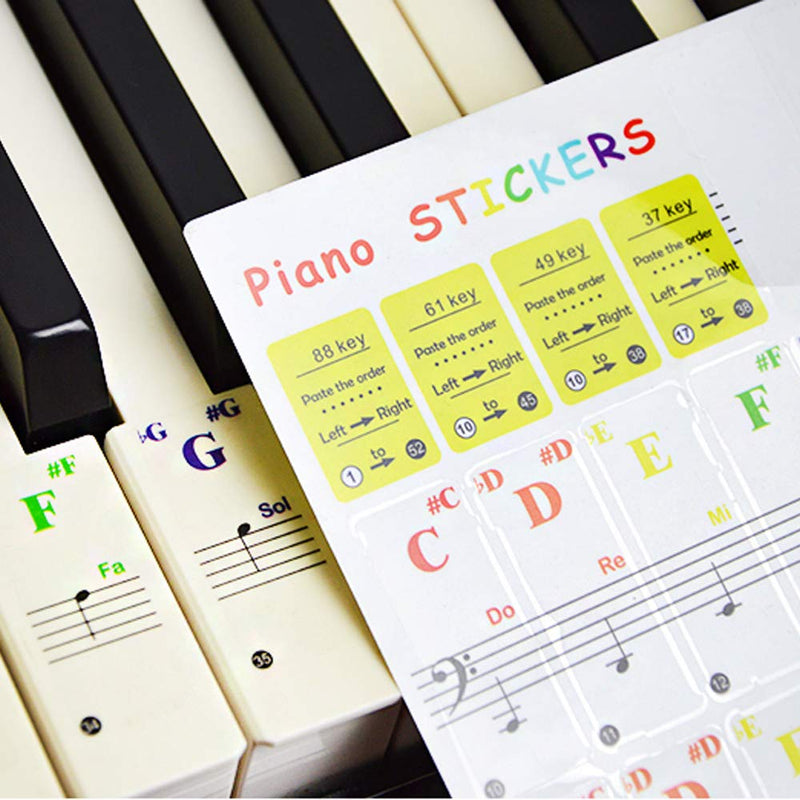 Koldot Piano Keyboard Stickers for 88/61/54/49/37 Key, Removable Do Re Mi Piano Note Stickers, Colorful Large Bold Letter Staff Stickers for Kids & Beginners Learning 2PC Style 1