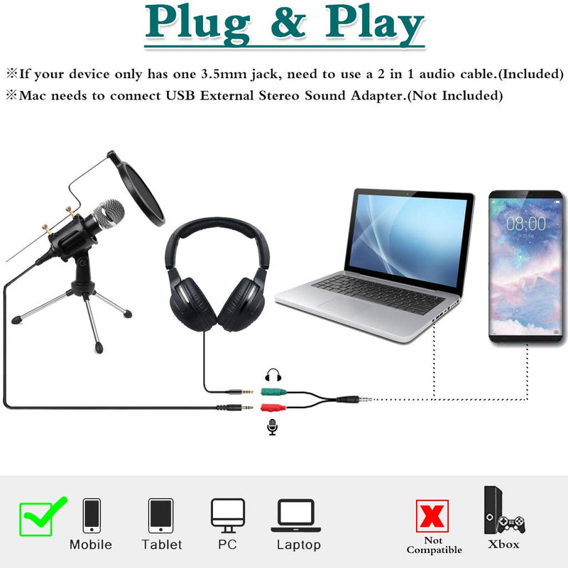 [AUSTRALIA] - Condenser Microphone for Computer PC Studio Podcast Microphone 3.5 mm Plug and Play Recording Gaming Microphone with Pop Filter for Skype YouTube Phone Mic 