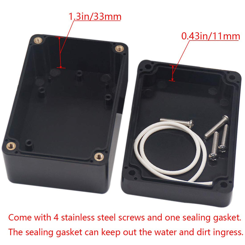 Otdorpatio 2 Pack Project Box ABS Plastic Black Electrical Boxes IP65 Waterproof DIY Electronic Junction Box Power Enclosure 3.94x2.68x1.97 inch(100 x 68 x50 mm) 3.94"x2.68"x1.97"(2Pcs)