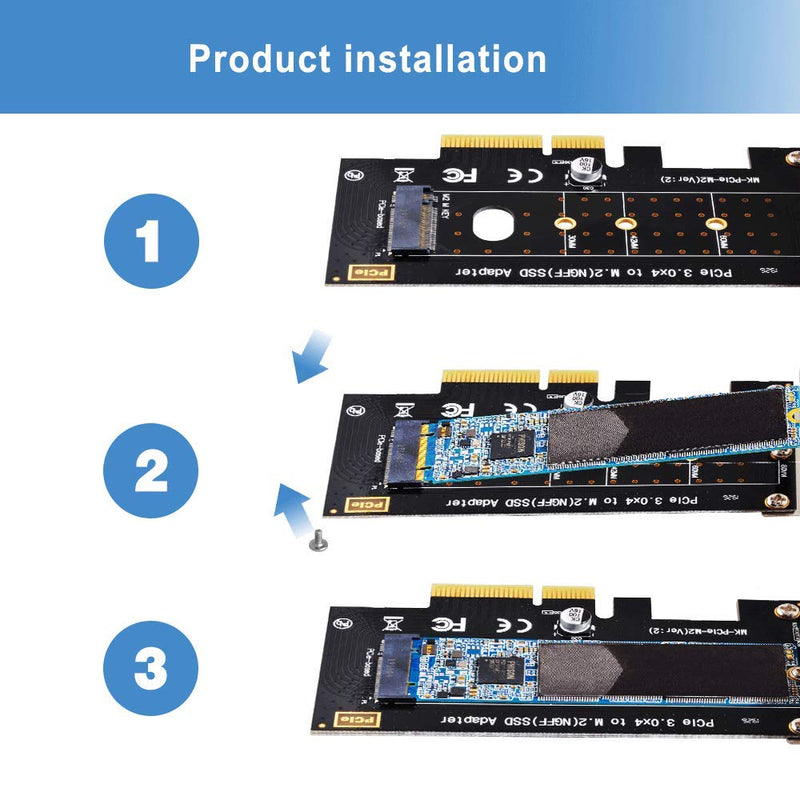 NVMe PCIe Adapter, M Key M.2 NVME SSD to PCI-e 3.0 x4 Host Controller Expansion Card with Low Profile Bracket, PCIe NVME Adapter for PC Desktop Support 2230 2242 2260 2280 single