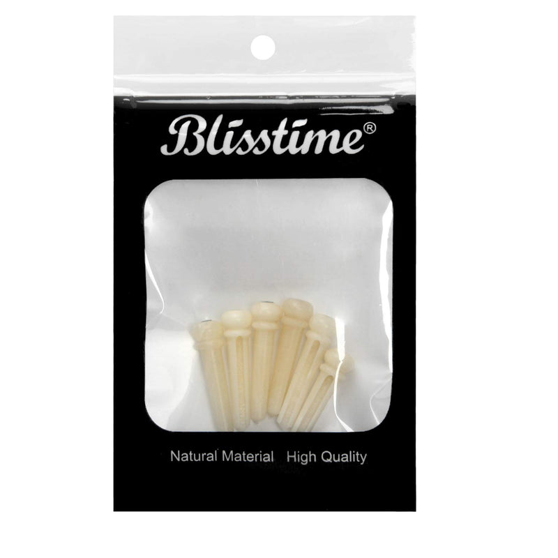 Blisstime 6pcs Guitar Bone Bridge Pins Natural Bone Color Replacement Parts with Abalone Dot