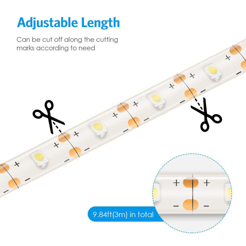 [AUSTRALIA] - AMIR Upgraded LED Strip Lights, 90 LED 9.84ft Flexible Solar Strip Lights, 8 Lighting Modes, Waterproof for Patio, Garden, Home, Wedding, Courtyard (Warm White) Warm White 