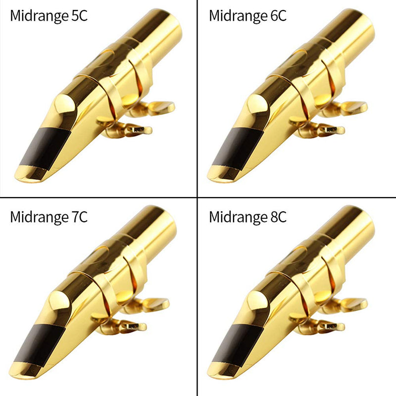 Alto Sax Saxophone Mouthpiece with Cap & Ligatures, Brass Metal Eb Alto Tenor Sax Mouthpiece 5C/6C/7C/8C for Saxophone Professionals and Beginners