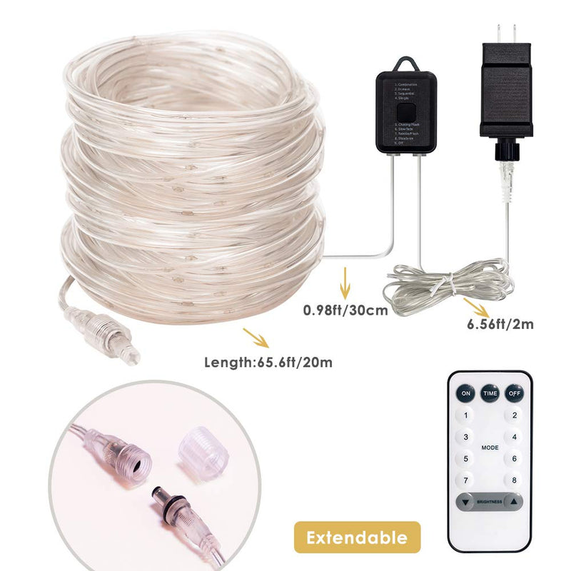 [AUSTRALIA] - ANJAYLIA 66FT 200 LED Rope Lights Outdoor Plug in String Lights with Timer Remote Control Waterproof Rope Lighting for Outdoor, Party, Christmas, Garden, Patio, Wedding (Warm White) Warm White 