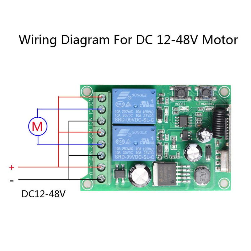 fushionsea Universal Wireless Remote Control Switch DC 12V 24V 36V 48V 2CH 10A Relay Receiver Module with 2 Channel RF Remote Transmitter for Various Wireless Controls