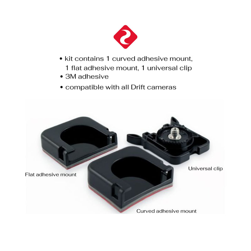 Drift Adhesive Mount Kit - Perfect Accessories to Mount Your Drift Camera to Motorcycles, Helmets and Flat Surfaces
