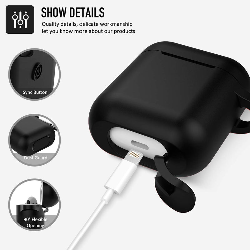 Coffea Protective Silicone Case with Keychain for Apple AirPods 1 & 2 (Front LED Not Visible) (Black) Black