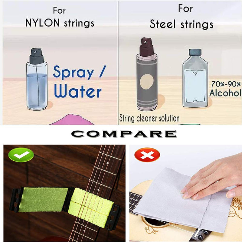 Guitar String Cleaner,Guitar Fretboard Cleaner,Guitar Fretboard Cleaning Cloth, Guitar Bass String Scrubber, Cleaning Maintenance Care Kit for Guitar/Bass/Mandolin/Ukulele,Comes with 6 guitar picks