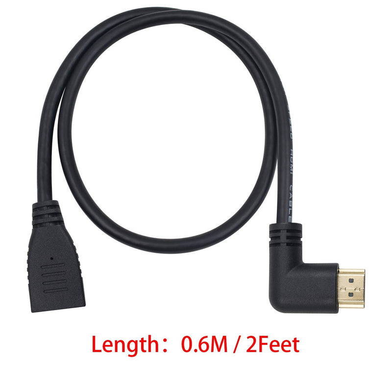 Poyiccot HDMI 2.0 Extension Cable 90 Degree, 2 Feet / 60cm HDMI Extender High Speed Left Angle HDMI Male to Female Extension Cable 60Hz, 4K 2K (F/M Left)