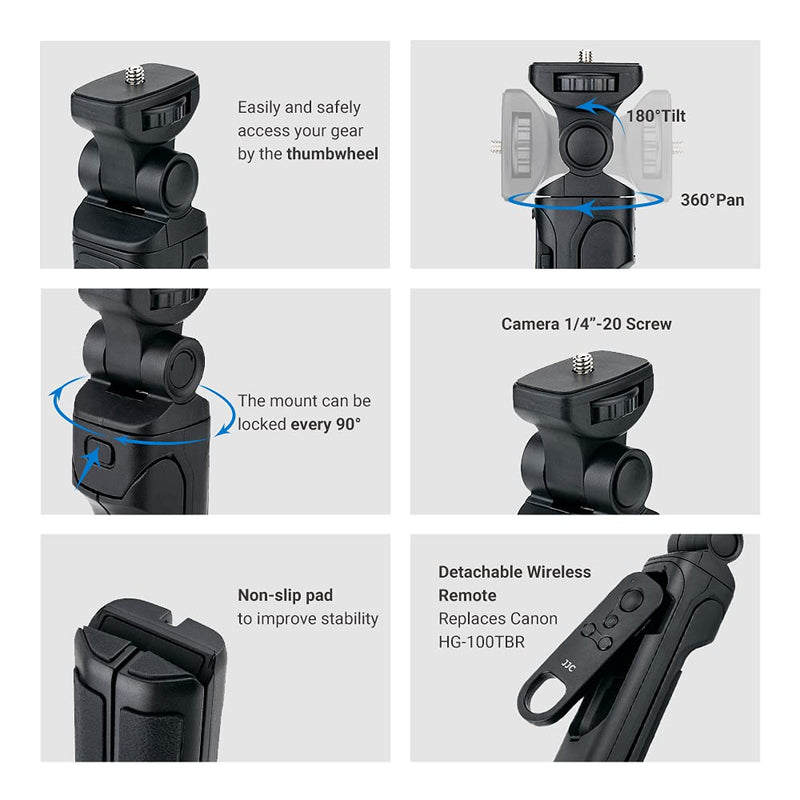 Wireless Bluetooth Remote Shooting Grip Video Mini Tripod Replaces Canon HG-100TBR Compatible with Canon EOS R R5 R6 M6 Mark II M50 Mark II M200 6D Mark II T8i T7i PowerShot G5 X Mark II G7 X Mark III