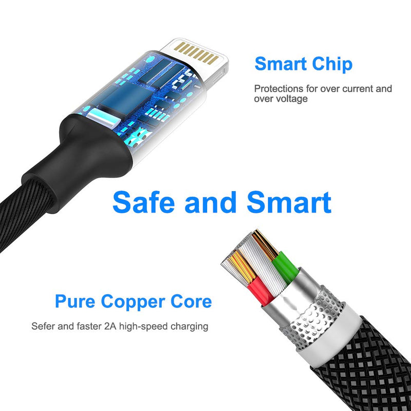 Multi 3 in 1 USB Long iPhone Charging Cable, 3M/10Ft Nylon Braided Universal Phone Charger Cord USB C/Micro USB/Lightning Connector Adapter for Android/Apple/Samsung/LG/Pixel/Huawei/XiaoMi(Black) 3IN3 BLACK