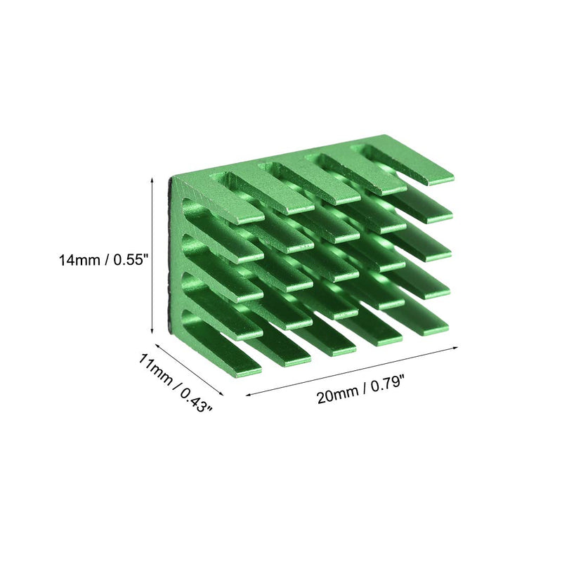 uxcell 11x20x14mm Green Aluminum Heatsink Self Adhesive Pad Cooler for Cooling 3D Printers 4Pcs