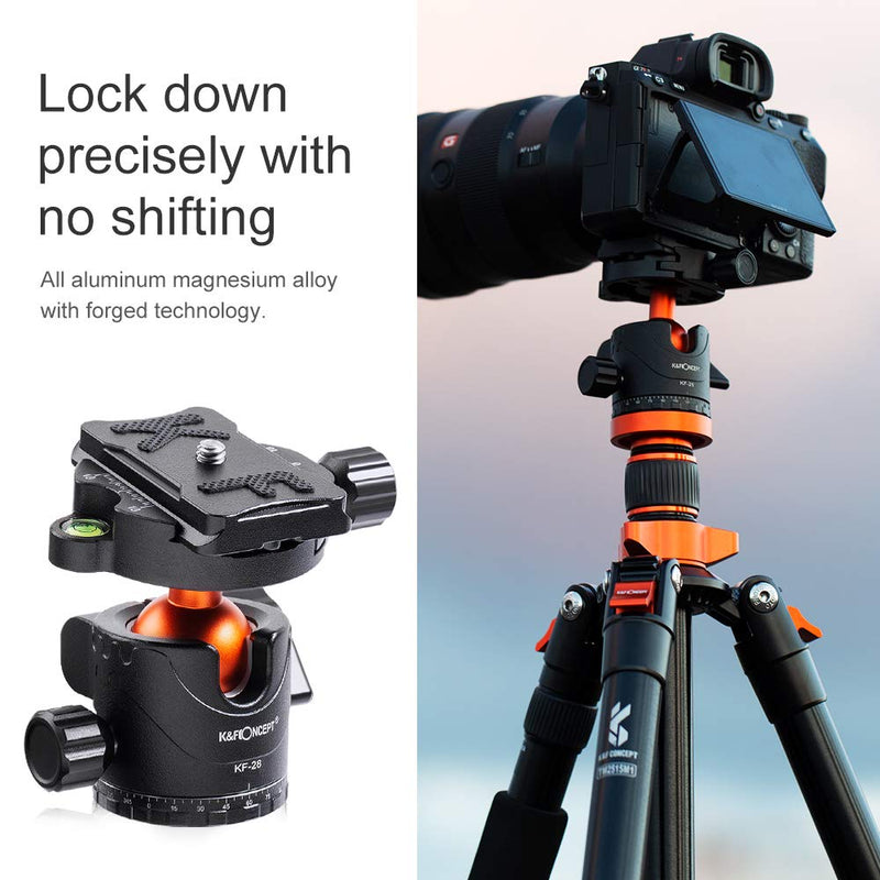 K&F Concept Professional 28mm Metal Tripod Ball Head 360 Degree Rotating Panoramic with 1/4 inch Quick Release Plate Bubble Level for Tripod Monopod Slider Camera Camcorder up to 22 pounds 28mm ball head