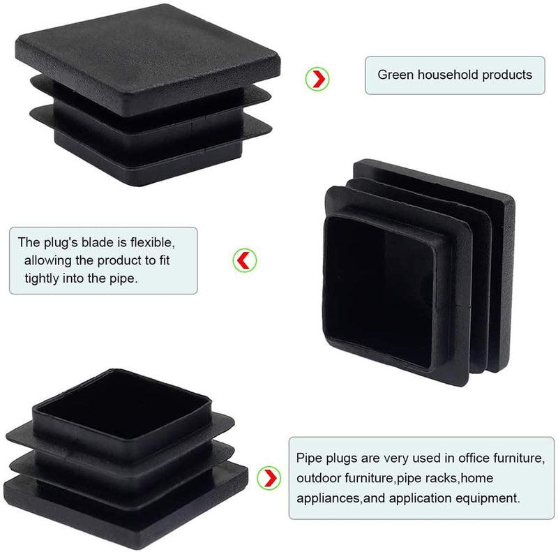4 Inch Square Plastic Plugs, 4Pcs Tubing End Caps Black Plastic Square Plugs Tubing Post End Cap for Square Tubing Chair Glide Inserts for Fitness Equipment 4 Inch