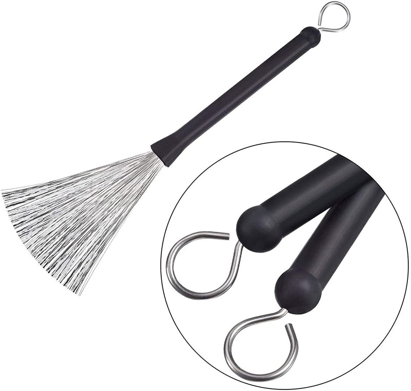 Jiayouy Retractable Drum Brushes Set 1 Pair Drum Wire Brushes and 1 Pair Nylon Brushes set for Cajon Jazz Acoustic Drummer Playing Music Lover