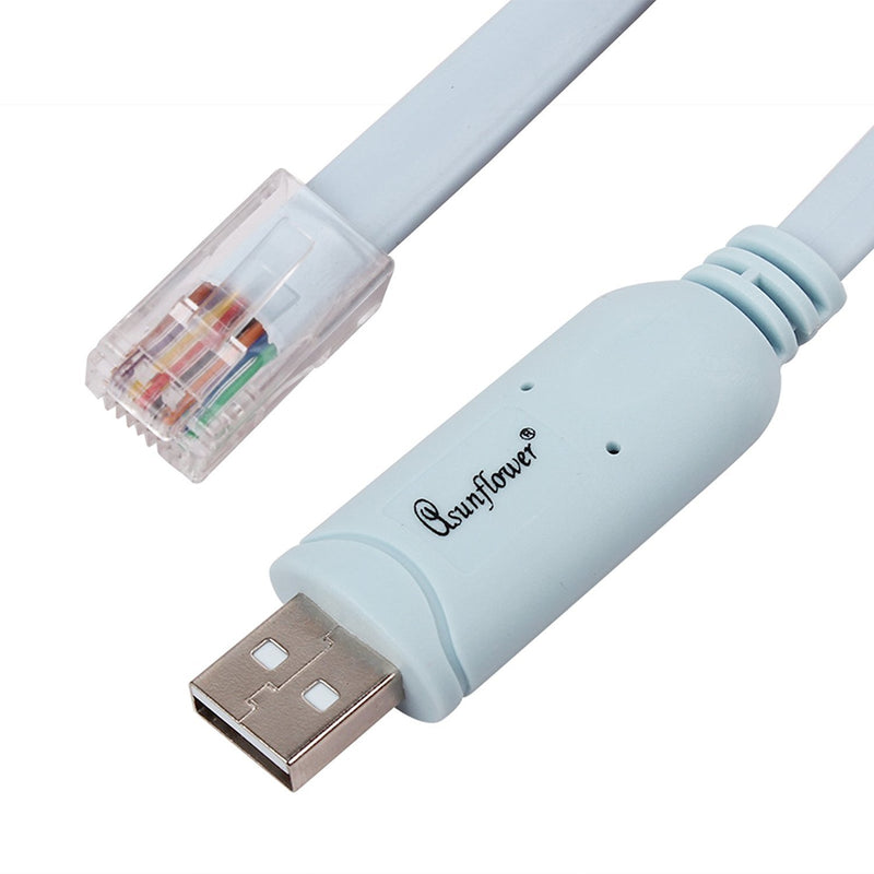 Asunflower 6Ft Ftdi USB to Serial / Rs232 Console Rollover Cable for Cisco Routers - Rj45