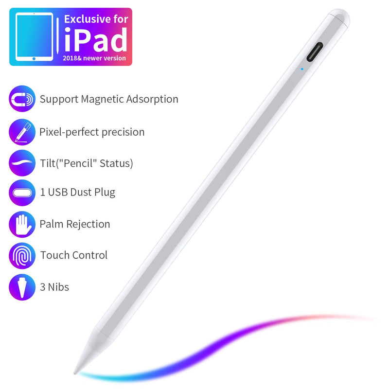 Stylus Pen for ipad,with Palm Rejection,Tilt,Magnetic Function, Active Pencil Compatible with (2018-2021) Apple iPad Pro (11/12.9 Inch) iPad 6th/7th /8th Gen,iPad Mini 5th Gen,iPad Air 3rd/4rd Gen white