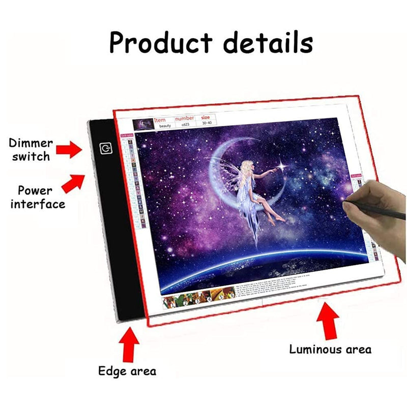 A4 Diamond Painting Light Pad - 3 Level Adjustable Brightness LED Light Board for Diamonds Art - Tracing for Drawing | Sketching | Animation A4