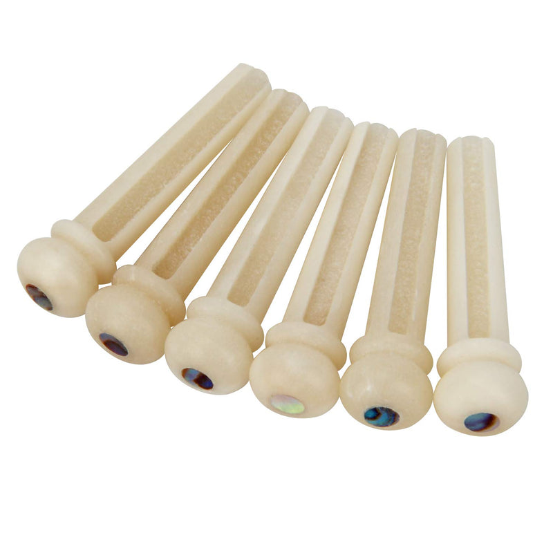 Blisstime 6pcs Guitar Bone Bridge Pins Natural Bone Color Replacement Parts with Abalone Dot