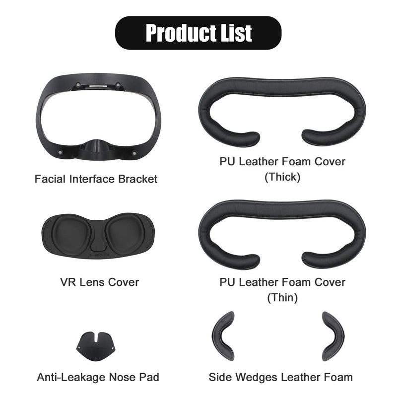 AMVR Facial Interface Bracket & PU Leather Foam Face Cover Pad Replacement & Anti-Leakage Nose Pad & Protective Lens Cover Comfort Set for Valve Index Headset