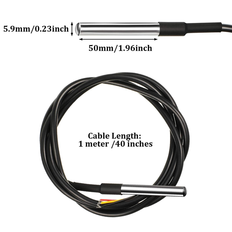 15 Pieces DS18B20 1 m/ 3.2 Ft Digital Temperature Thermal Cable Waterproof Probe Sensor -55°C to +125°C, Compatible with Arduino and Raspberry Pi