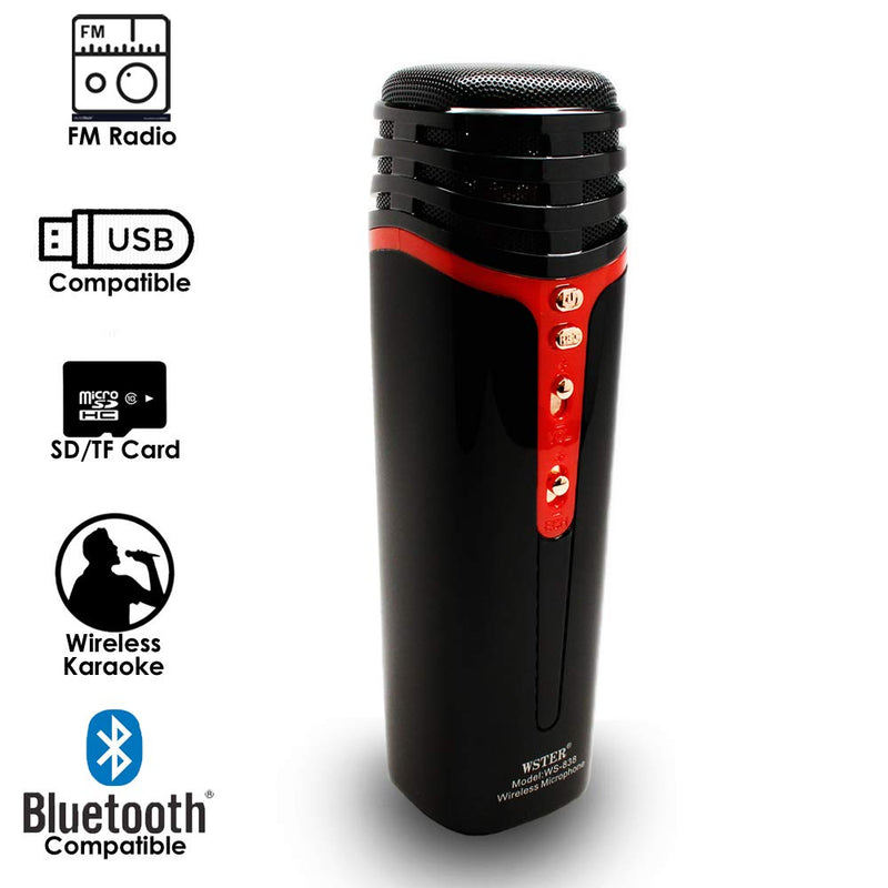 3-in-1 Karaoke Wireless Bluetooth Microphone & Speaker, Portable Handheld Voice Changer Karaoke Mic Home Party Birthday Speaker Machine Compatible w/Smartphone/Android/Tablet/PC (Jet Black)
