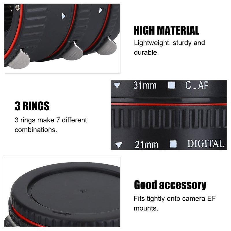 DAUERHAFT Auto Focusing Lens Adapter, Macro Extension Tube, Lightweight Sturdy Durable Camera Accessory, for Canon EOS EF Moun and Photography Lovers,