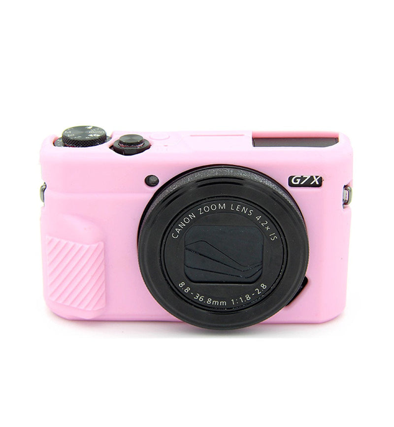 CEARI Silicone Case Rubber Camera Protective Cover Skin for Canon PowerShot G7X Mark II Digital Camera + Microfiber Cloth - Pink