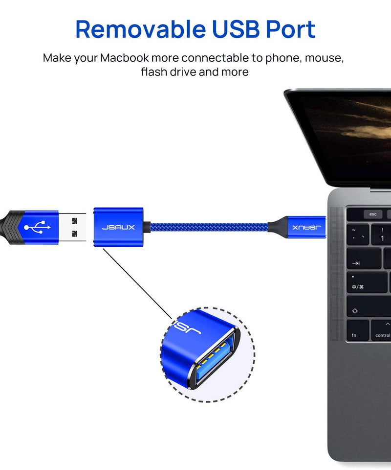 JSAUX USB C to USB Adapter [2 Pack], USB Type C Male to USB 3.0 Female OTG Cable-Blue 2 Pack Blue