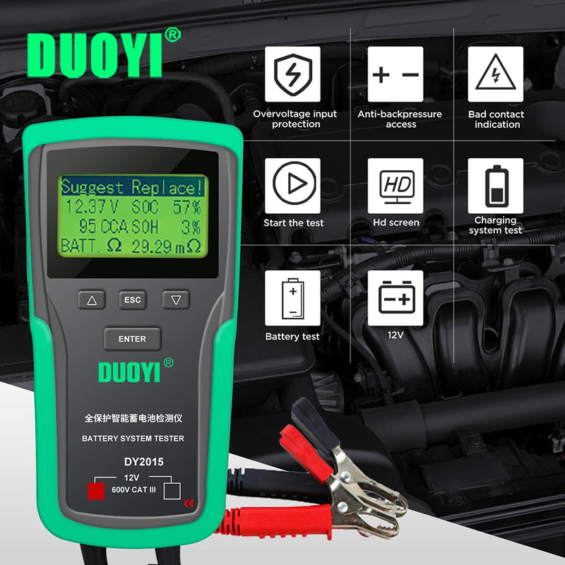 Battery Tester for Car 12V Battery Test Car Battery Tester, with Rubber Protective Shell, Charging/Cranking Test Automotive Tools, Max Load Test Battery Load Tester, with Overload Protection