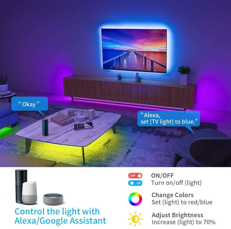 [AUSTRALIA] - Smart WiFi LED Strip Lights Compatible with Alexa, Google Home Brighter 5050 LED, 16 Million Colors Phone App Controlled Music Light Strip for Home, Kitchen, TV, Party, for iOS and Android (16.4FT) 16.4FT 